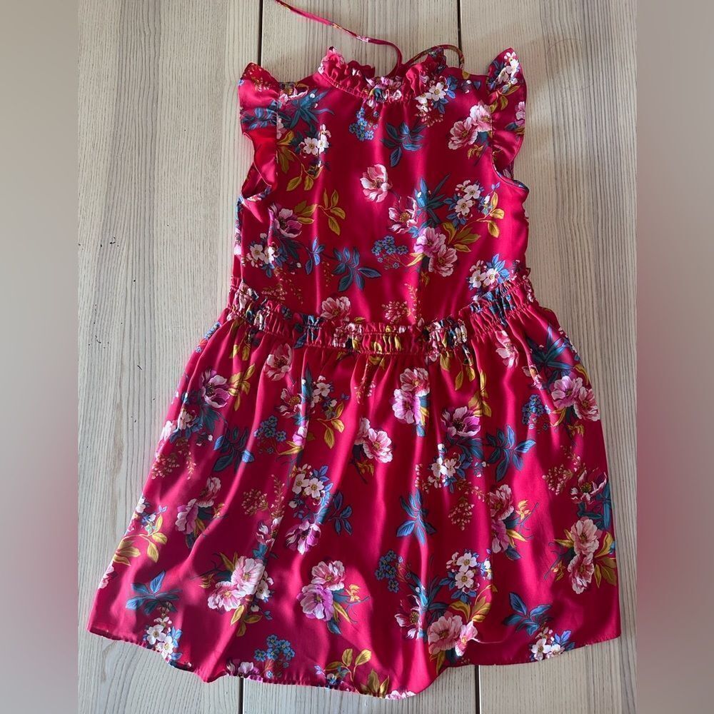 LOFT red floral summer high tie neck summer fit and flare dress - Size XS - Picture 2 of 5